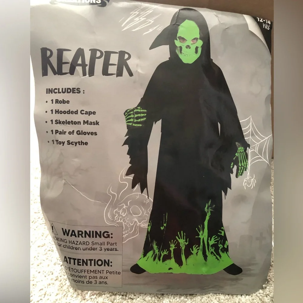 Spooktacular Creation Glow in Dark Grim Reaper Costume Halloween Boy sz XL 12-14